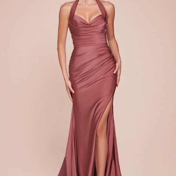 Halter bridesmaid dresses.Maid of honor party formal prom gala military ball red - Picture 12 of 13